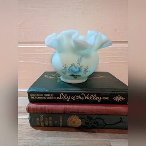 Vintage Fenton Blue Satin Rose Vase